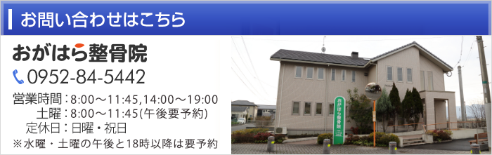 お問い合わせはこちら おがはら整骨院 TEL：0952-84-5442